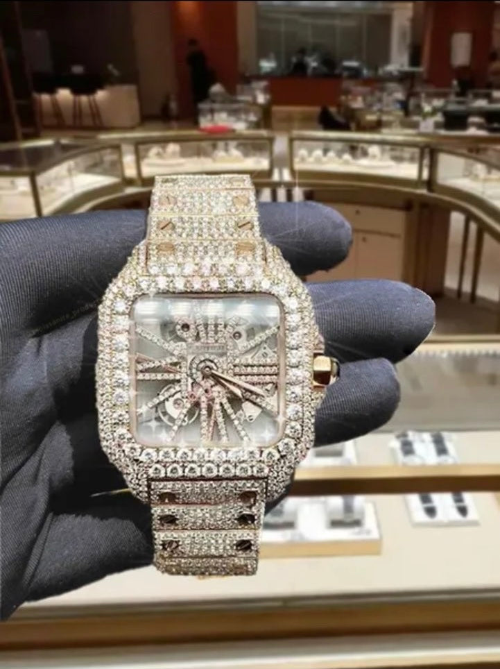Gold Iced Out Skeleton Cartier