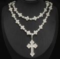 White Gold Diamond Baguette Clover Cross With Mini Clover Cross Chain
