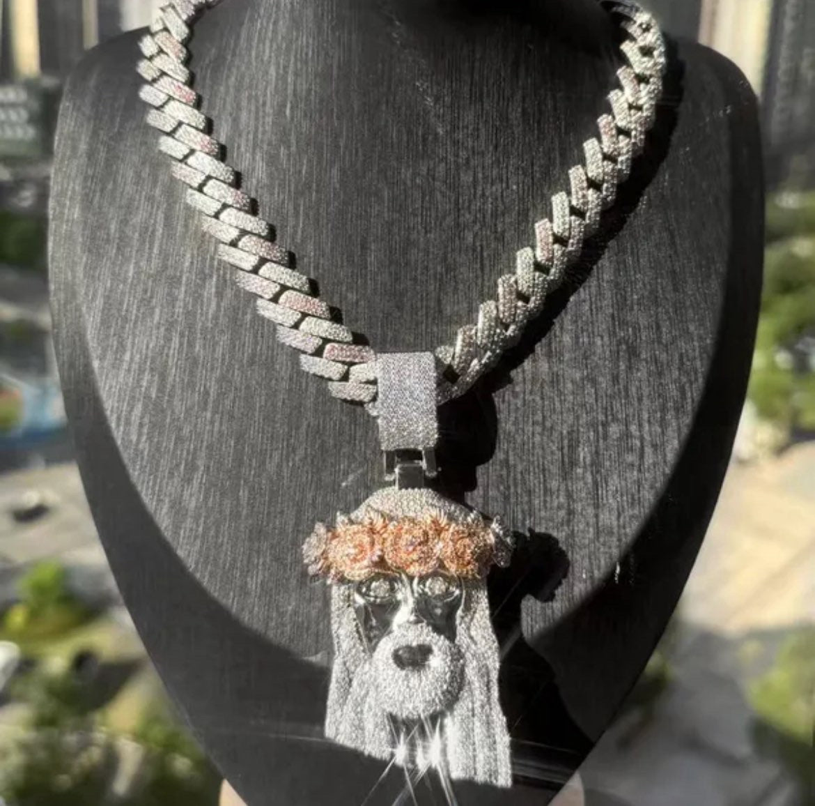 White Gold Diamond Jesus Piece With Rose Gold Diamond Head Piece (Gucci Cuban Chain)