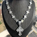 White Gold Baguette Cross with Mini Cross Chain