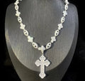 White Diamond Baguette Cross Pendant With Small Eye and Cross