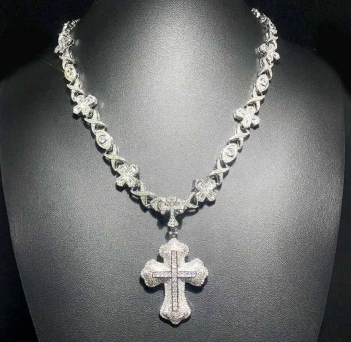 Elite Ice White Gold Cross with Eye Chain